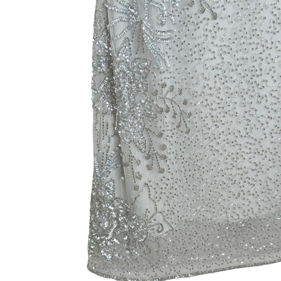 New PISARRO NIGHTS Beaded V-neck Cocktail Dress Silver Size 16 - Picture 4 of 12